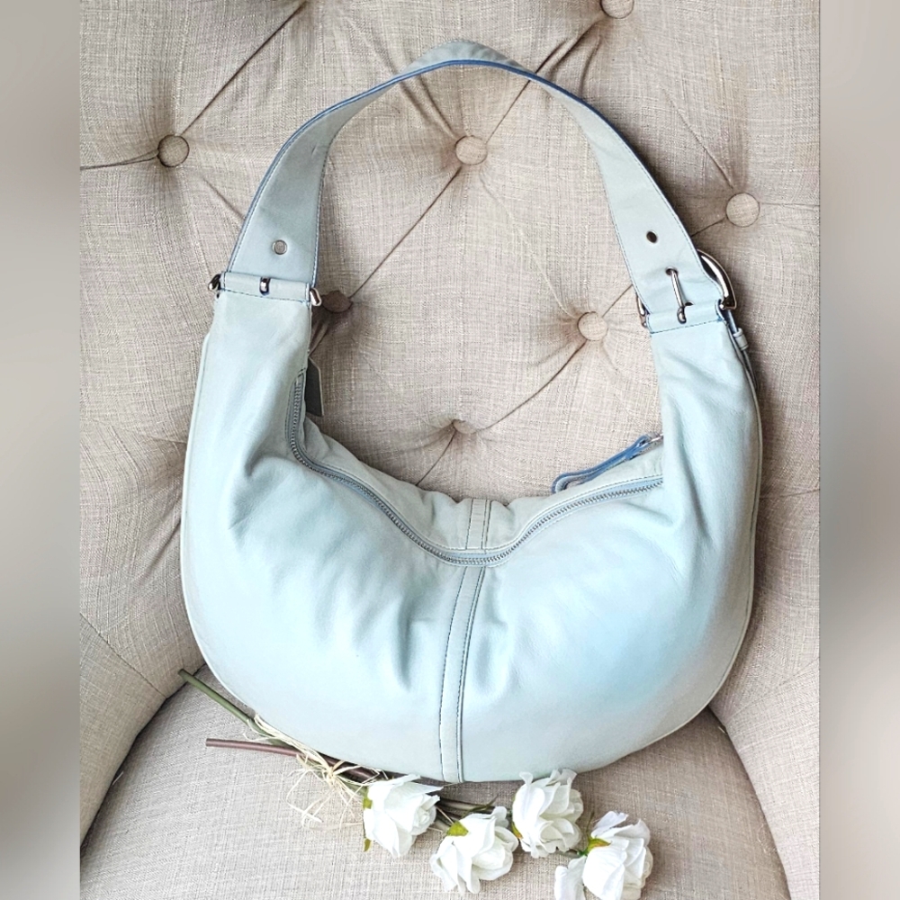 Vintage Coach Nappa Tortilla "Tort" Ergo Slouch Hobo Bag # 9619 ( Aqua ) - Picture 5 of 16